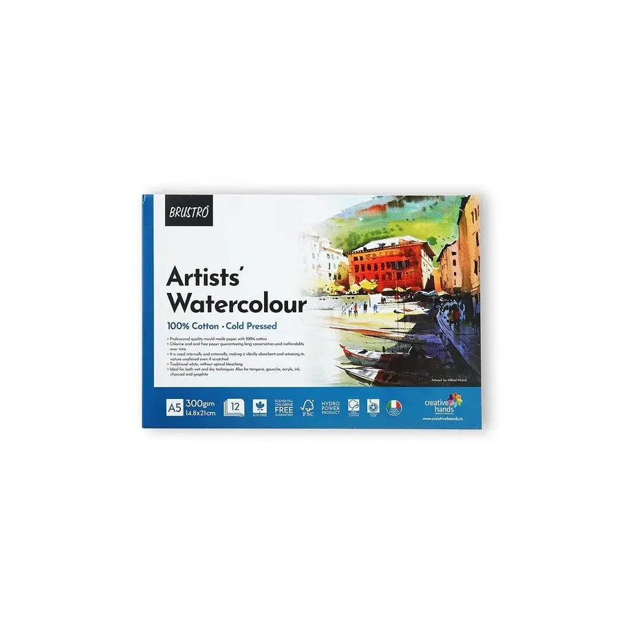 Brustro Artist 100% Cotton Watercolour Pad Cold Pressed 300 GSM -12 Sheets Brustro